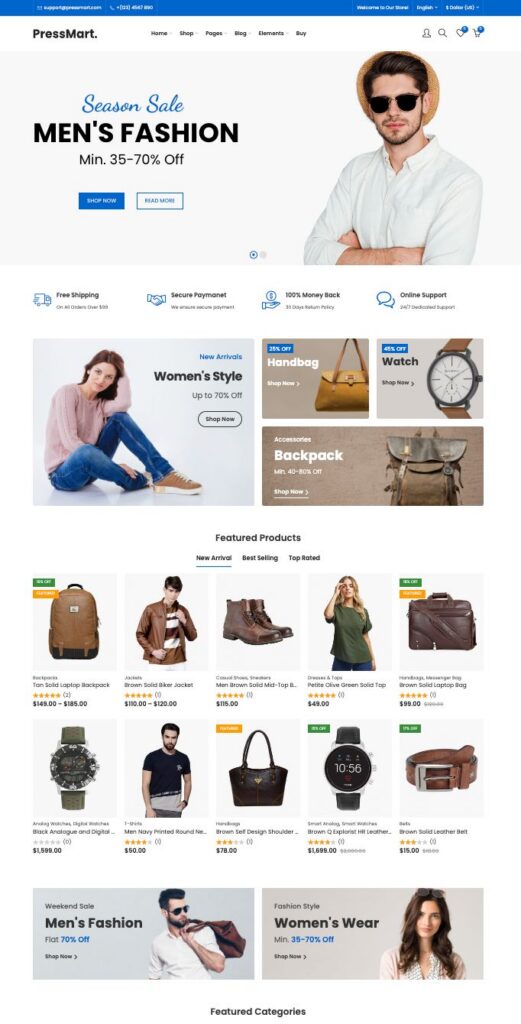 pressmart best ecommerce website design theme for wordpress with elementor